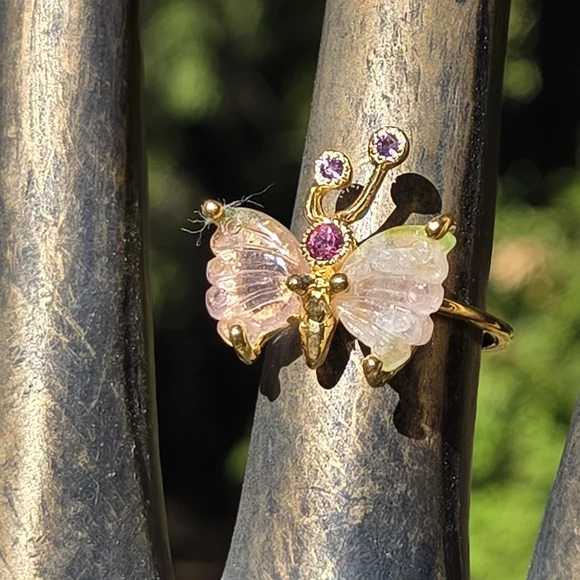 HOST PICK! ππ Pink Tourmaline Rhodalite&amethyst Sterling Gold Ring Sz7.75 - Picture 1 of 10